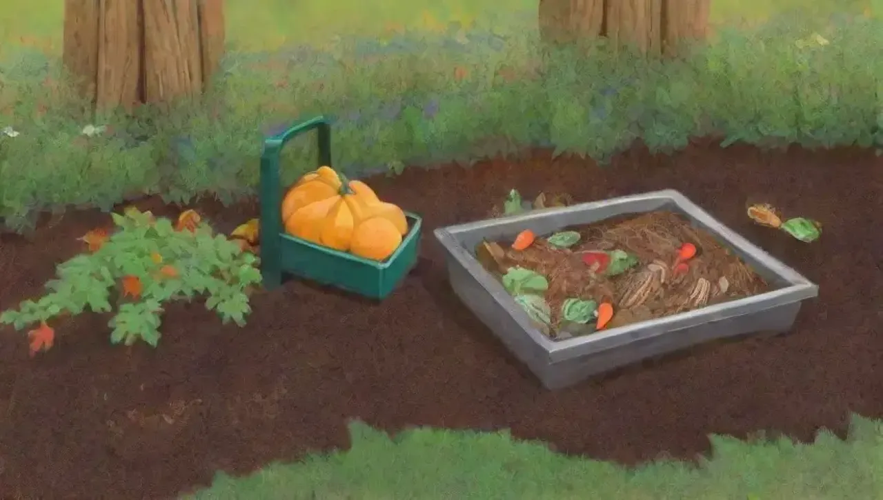 Un jardín vibrante y saludable lleno de compost y vida