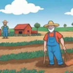 Paisajes rurales vibrantes con agricultores trabajando en comunidades sostenibles bajo cielos brillantes