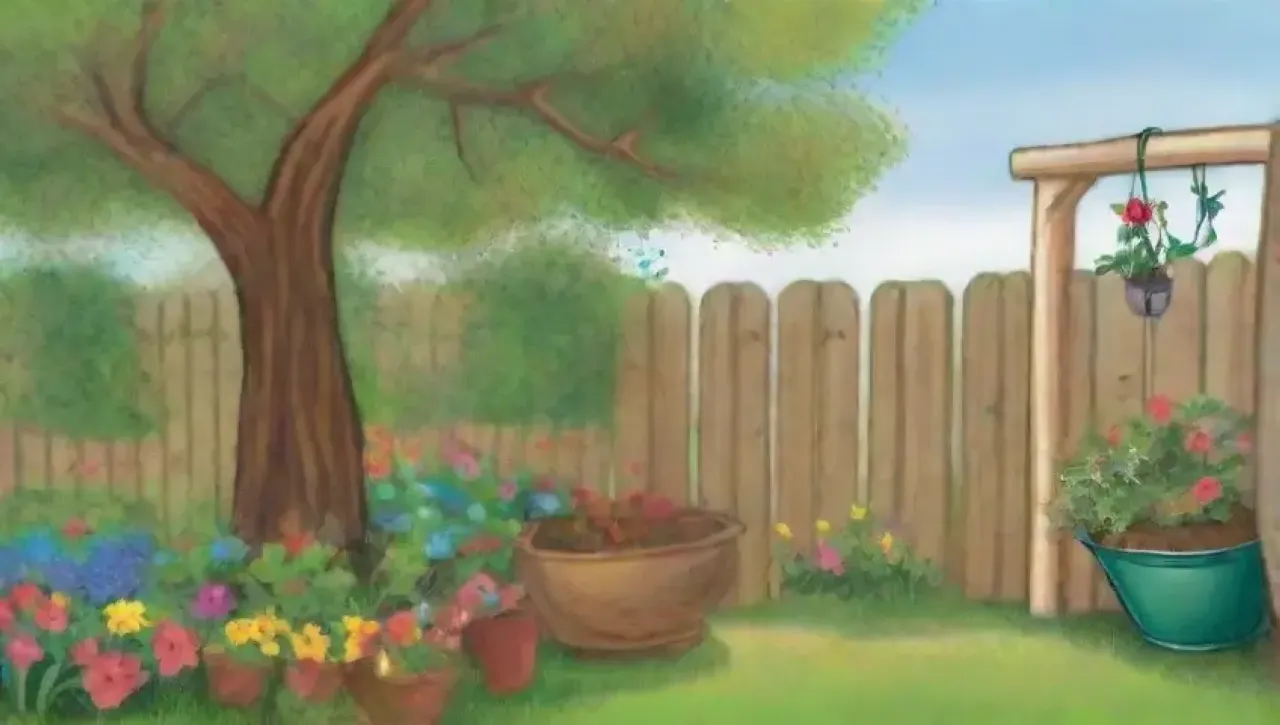 Un jardín vibrante y acogedor lleno de vida y color
