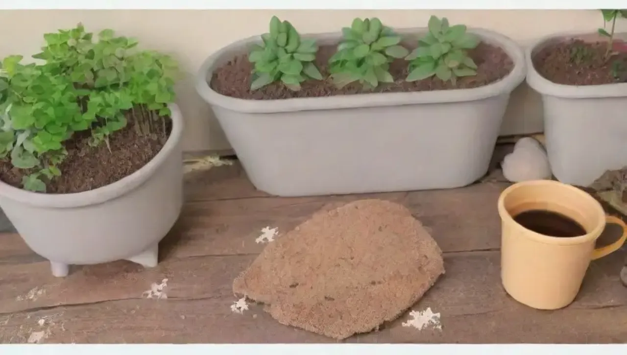 Un rincón acogedor de jardinería con tierra, plantas, ceniza y luz suave