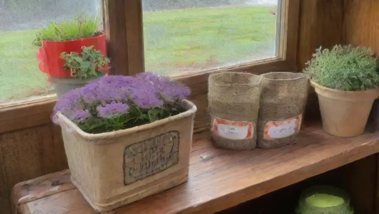Un rincón acogedor lleno de semillas, herramientas de jardinería y luz natural