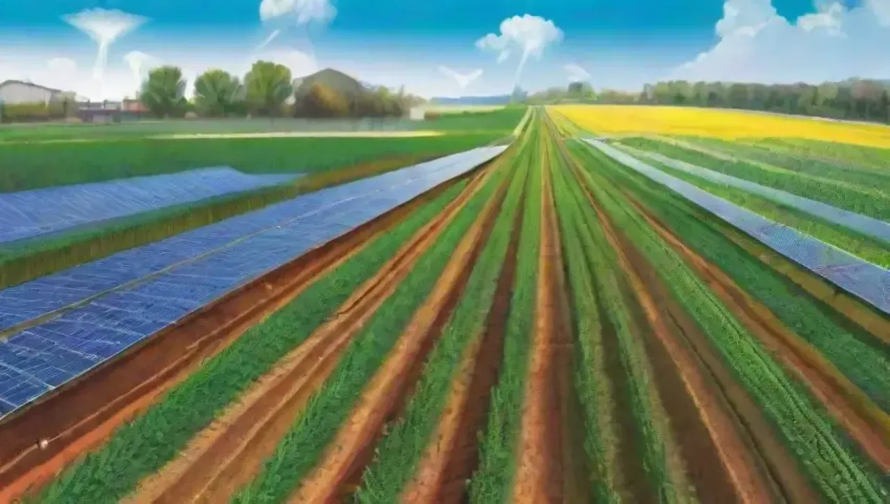Fusión de campos verdes, tecnología avanzada y agricultura innovadora