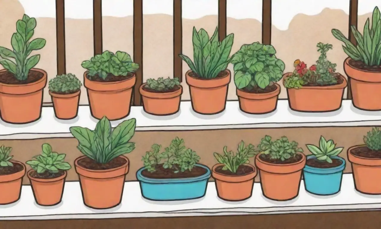 Plantas verdes en pequeños maceteros con buena tierra para el balcón