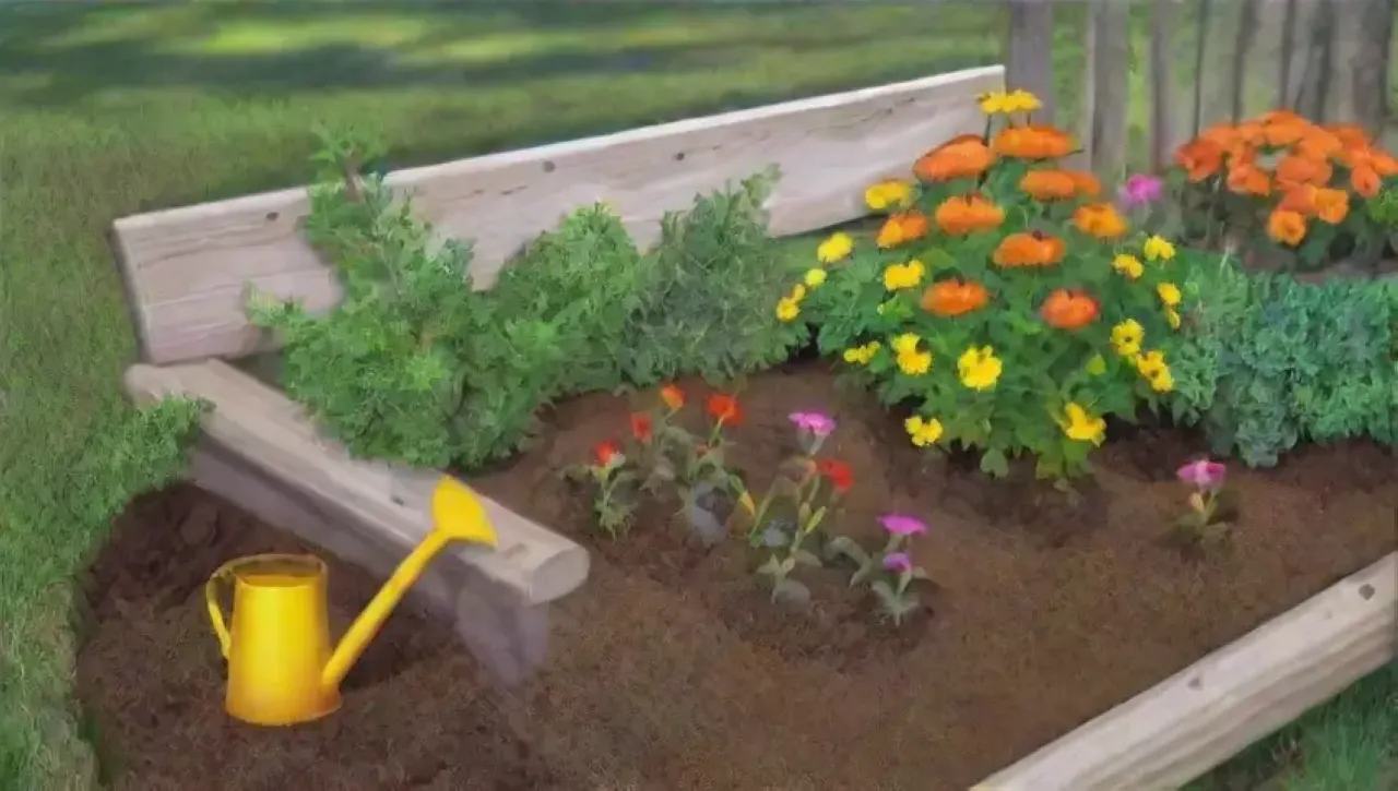 Un jardín vibrante y sereno lleno de vida y color