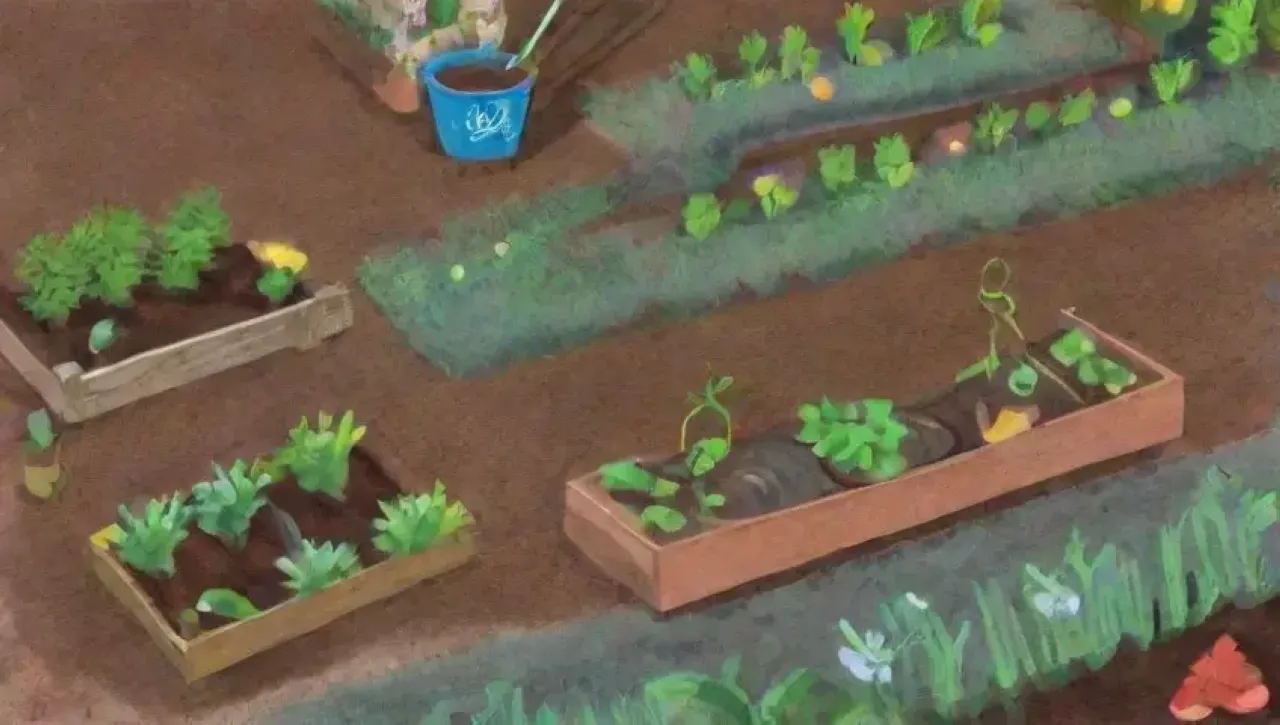 Un jardín vibrante y sostenible lleno de vida y color