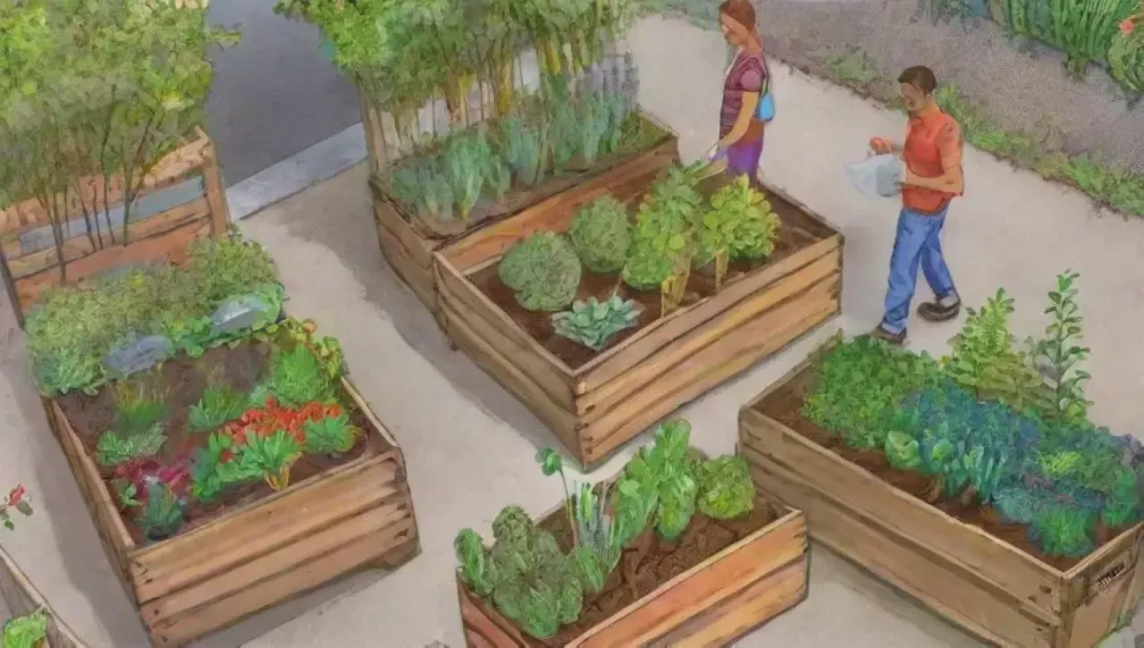 Un vibrante ecosistema urbano donde la comunidad cultiva y comparte alimentos