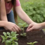 Jardín escolar colaborativo donde los estudiantes plantan y aprenden juntos