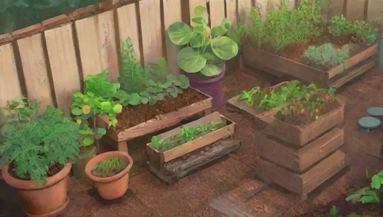 Un jardín vibrante y lleno de vida con compost y naturaleza en acción