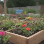 Huerto educativo con plantas coloridas