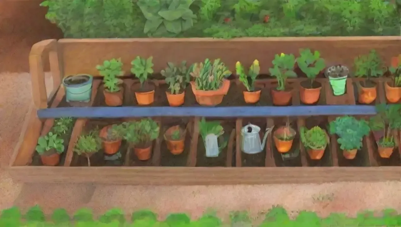 Un jardín urbano vibrante y sostenible florece con vida y color