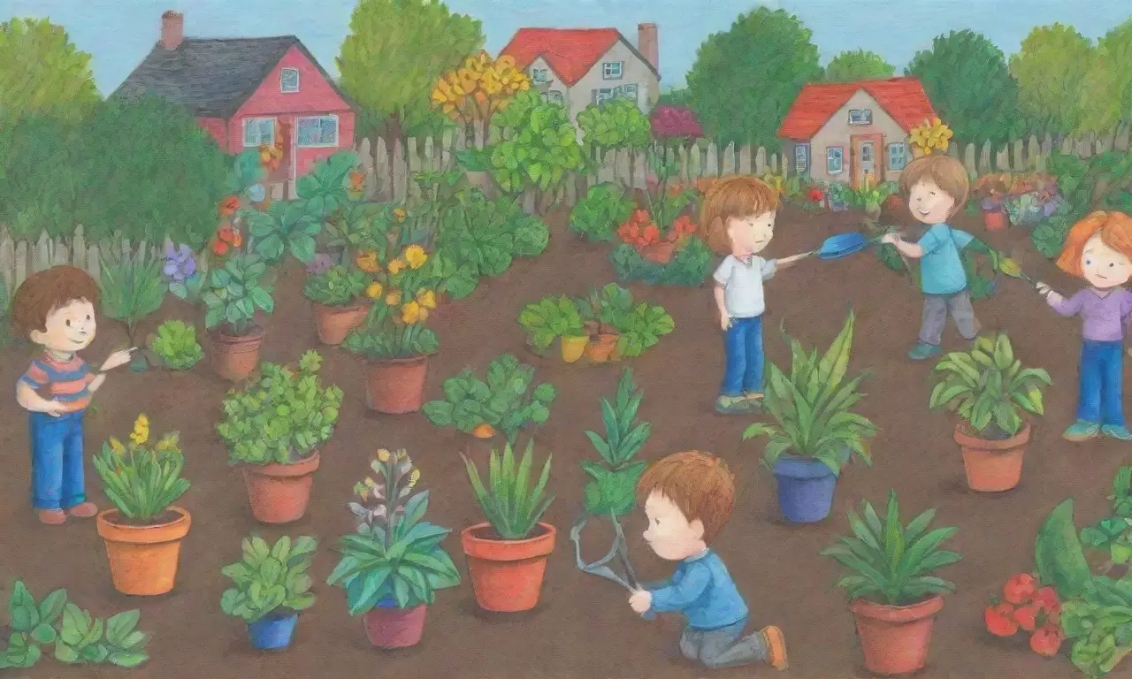 Colores brillantes, plantas vibrantes y niños aprendiendo sobre la naturaleza