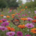 Un jardín vibrante lleno de flores coloridas y mariposas