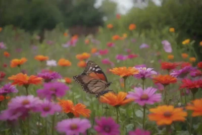 Un jardín vibrante lleno de flores coloridas y mariposas