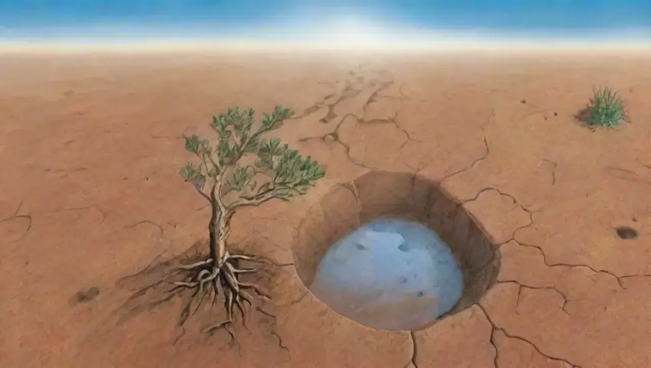 Un paisaje árido y agrietado que muestra la lucha y la resiliencia de la naturaleza