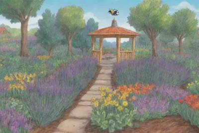 Jardín de lavanda con flores brillantes