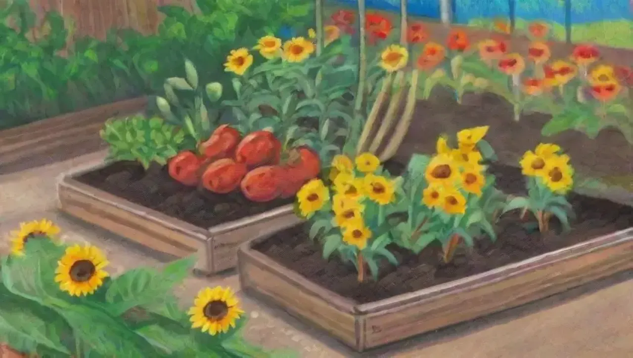 Un jardín vibrante y armonioso lleno de vida y color