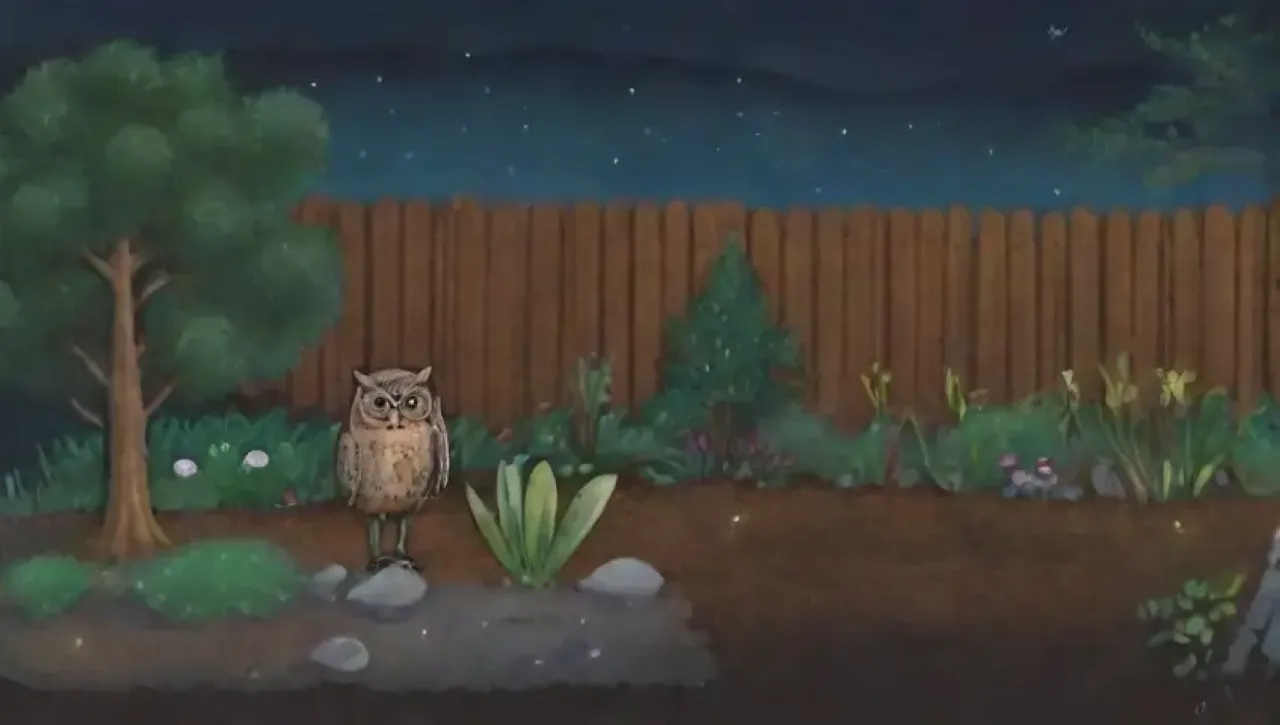 Noche tranquila en el jardín, con estrellas, luna, y un suave aroma a tierra húmeda