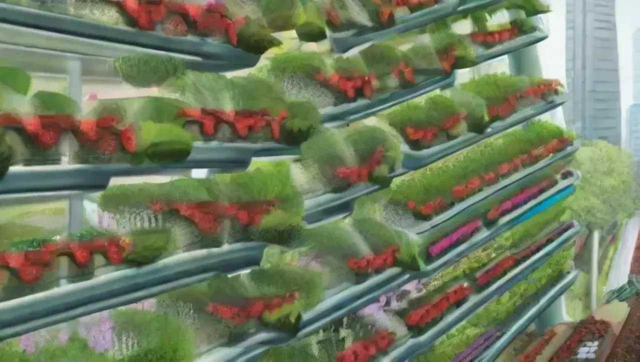 Granjas verticales urbanas sostenibles combinan tecnología y naturaleza en un entorno vibrante
