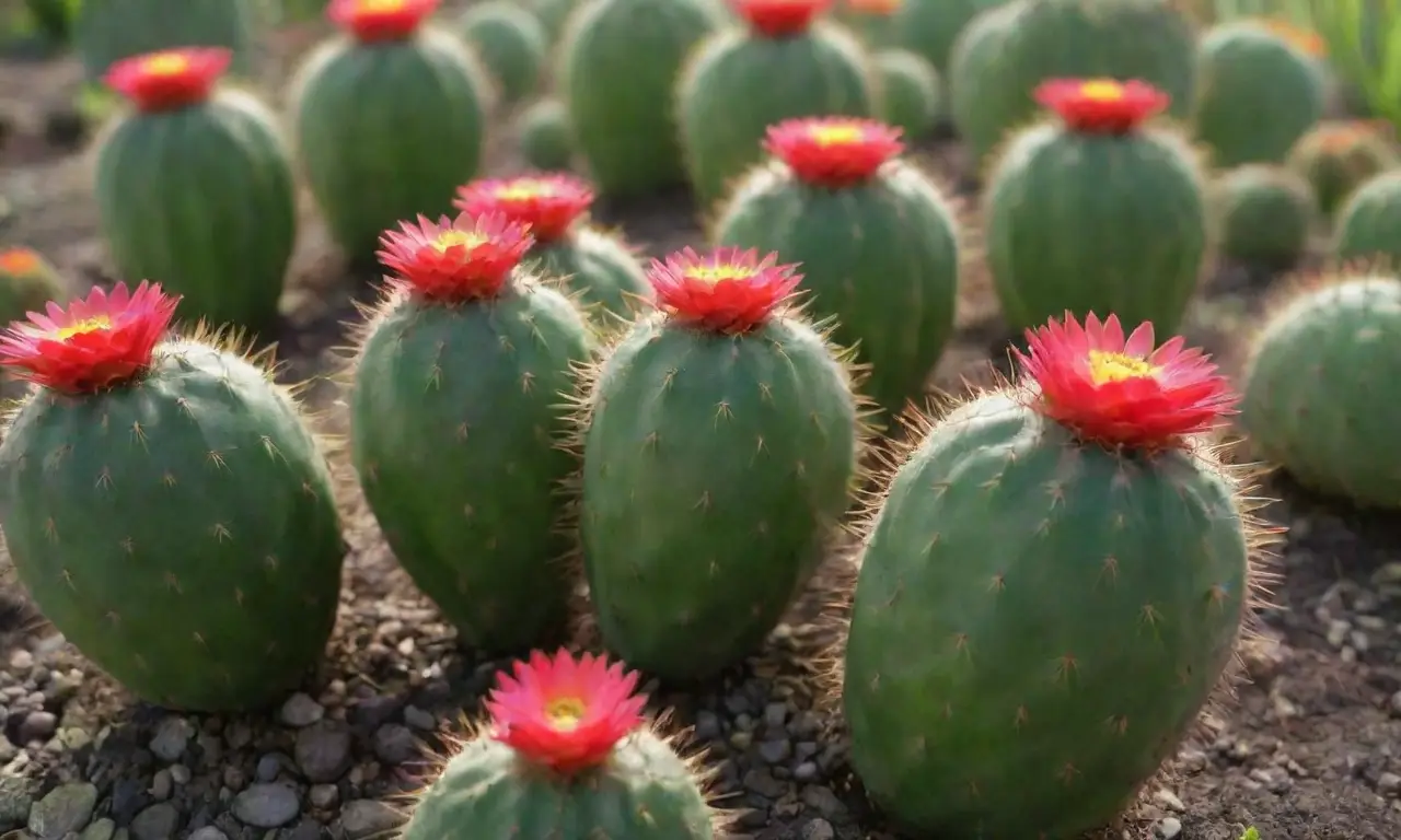 Cactáceas comestibles en un jardín vibrante y soleado