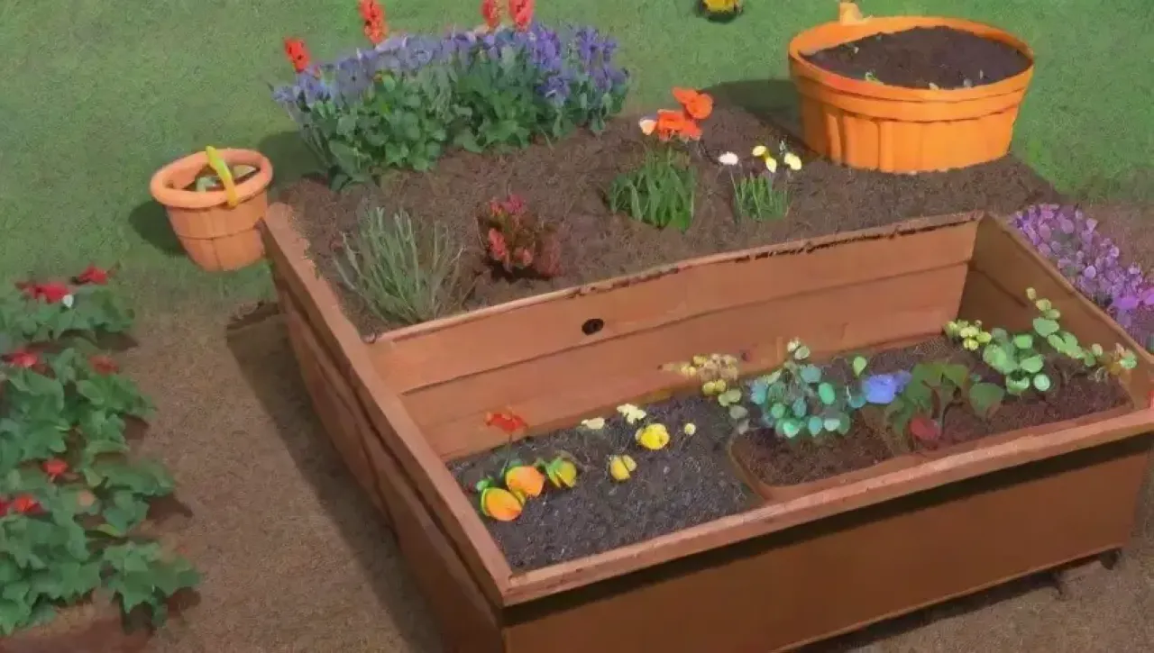 Un jardín vibrante y armonioso lleno de compost y vida