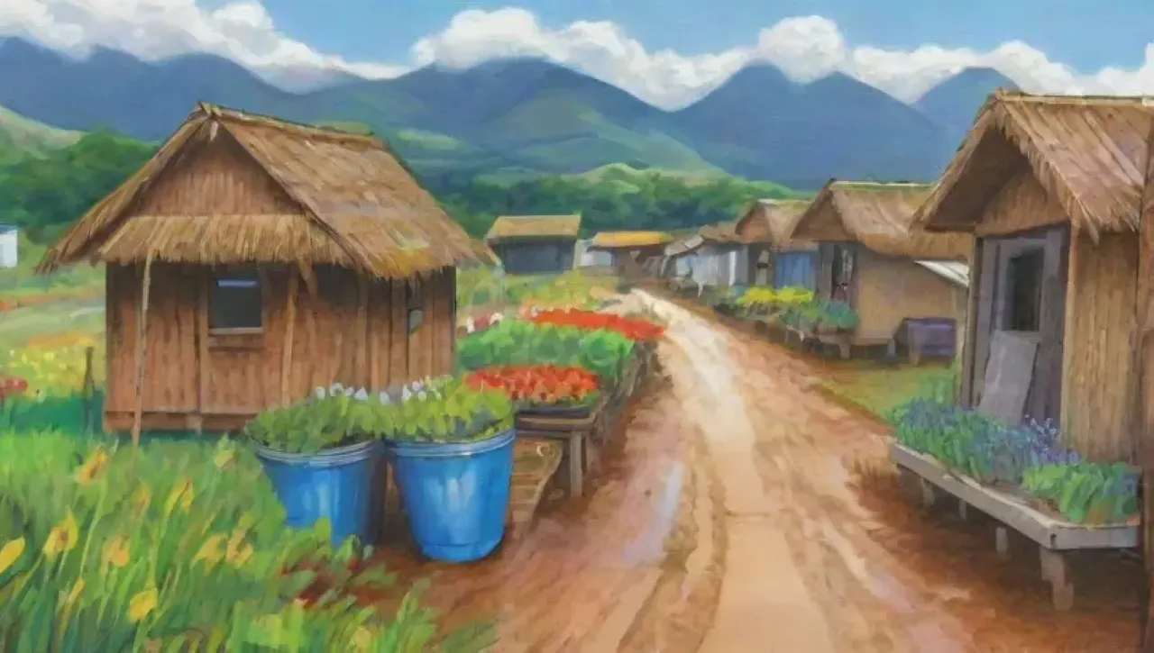 Un paisaje rural vibrante y sostenible lleno de vida y comunidad