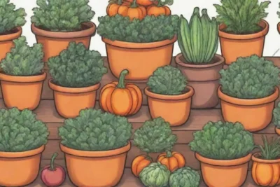 Verduras de otoño vibrantes y coloridas en jardineras acogedoras
