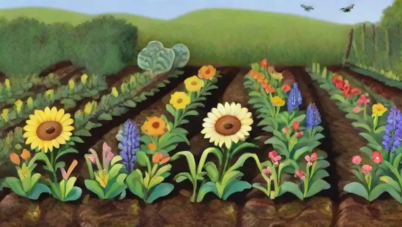 Un paisaje agrícola vibrante y saludable lleno de vida y naturaleza